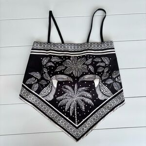 B&W Tropical Print Scarf Top